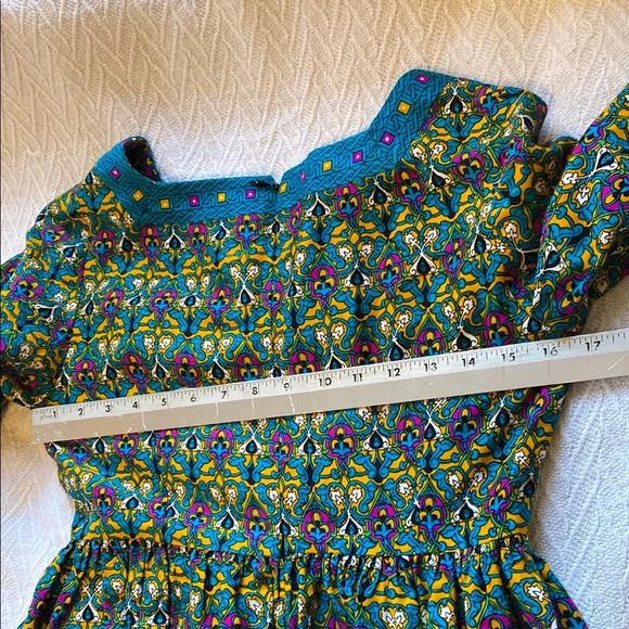 Handmade Long Sleeved Floral Geometric Bohemian Maxi Dress Vibrant Hippie - Picture 10 of 13